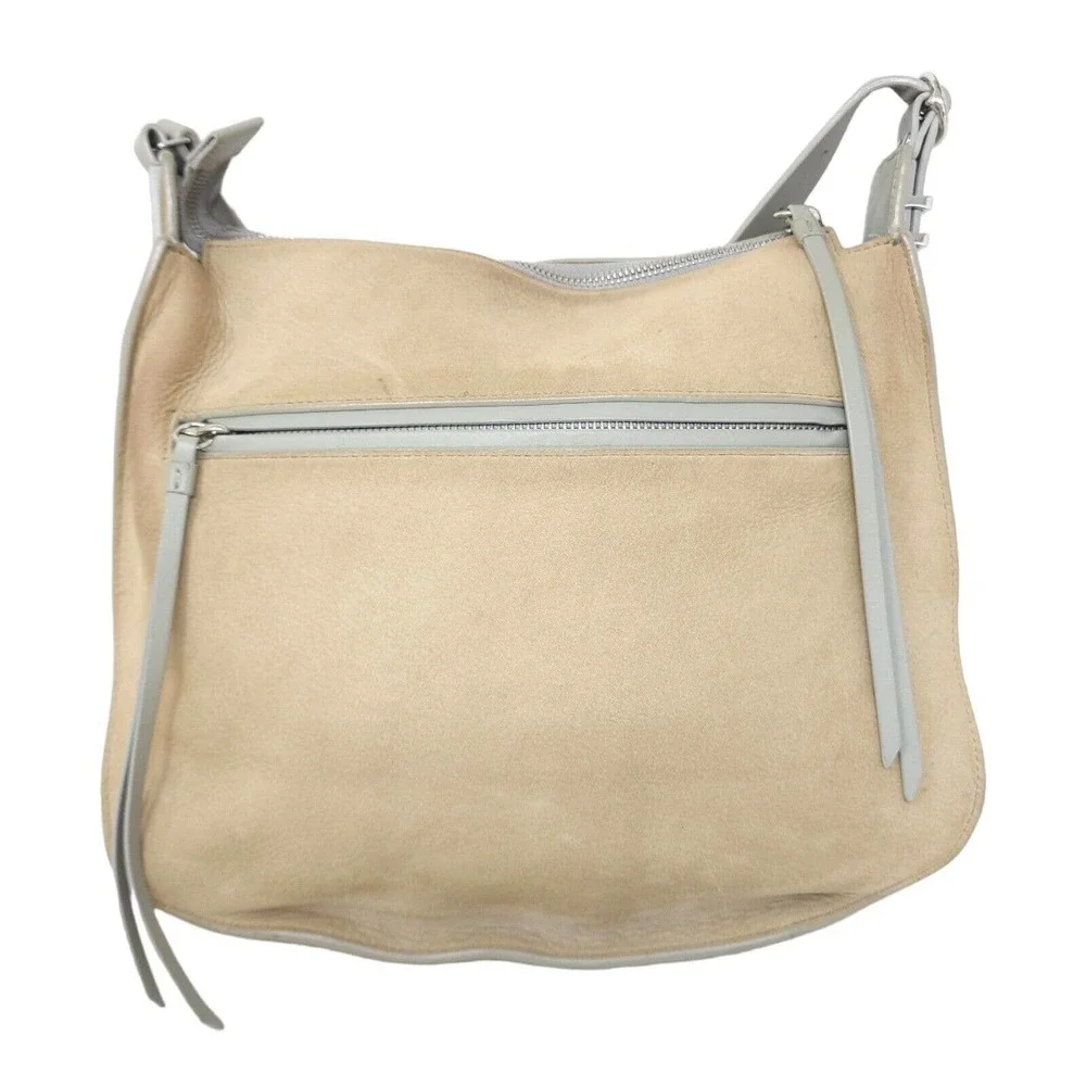 Allsaints Womens Purse Cooper Hobo Beige Nubuck Leather Western Saddle Bag
